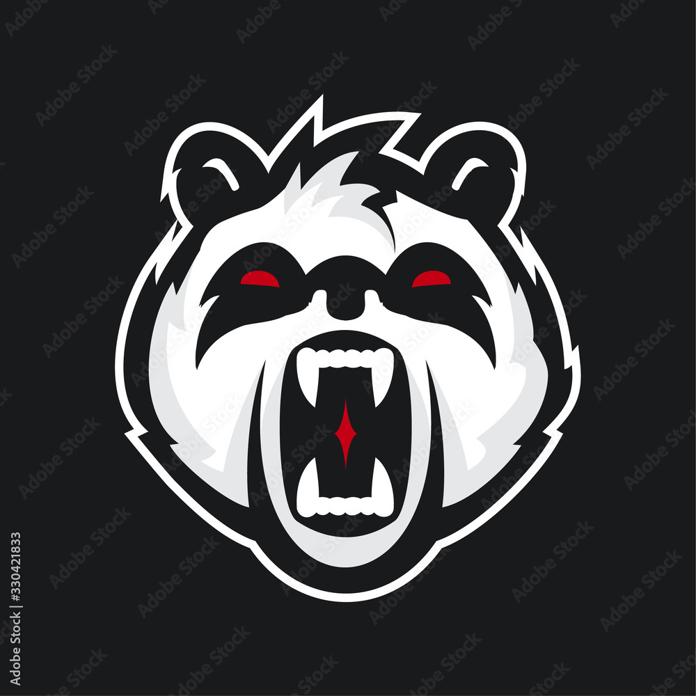 Mascot icon illustration of head of an angry giant panda or panda bear  a bear native to south central China viewed from front on isolated background in retro style.