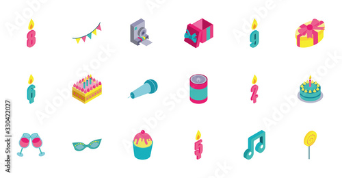 bundle of birthday celebration set icons