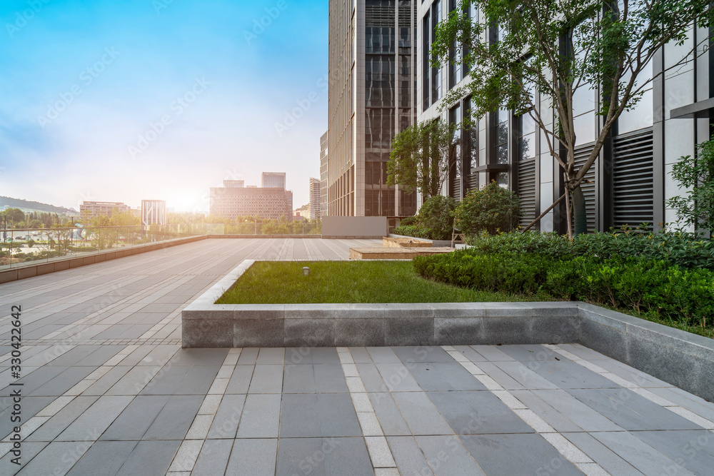 Square and office building of Jinan central business district..