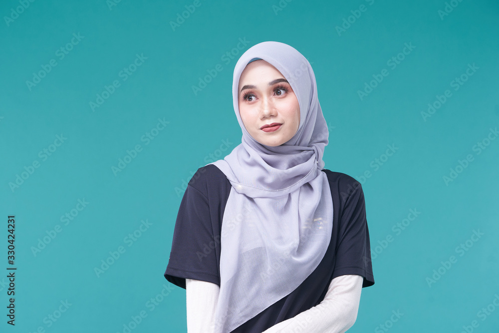 Beauty asian women wearing scarf with variety reaction face isolated Beauty asian women wearing scarf with variety reaction face isolated
