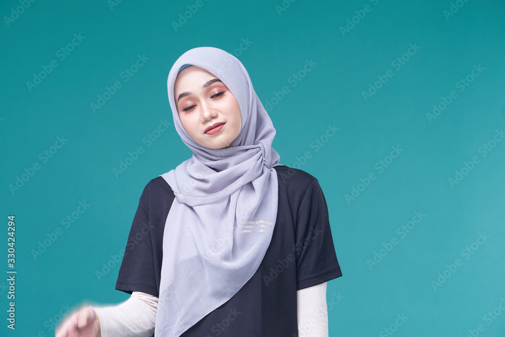 Beauty asian women wearing scarf with variety reaction face isolated