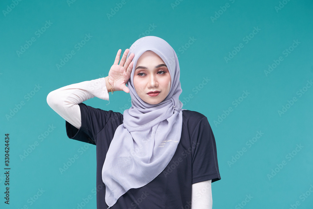 Beauty asian women wearing scarf with variety reaction face isolated Beauty asian women wearing scarf with variety reaction face isolated