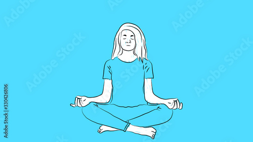 woman doing yoga/meditation in lotus pose simple hand drawn design style vector illustration
