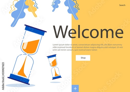 Bright Flyer in Inscription Welkome, Hourglass. Time Planned to Achieve Goals. Simple and Affordable Time Management Techniques. Streamlining Work Processes And Leisure. Successful Time Planning.