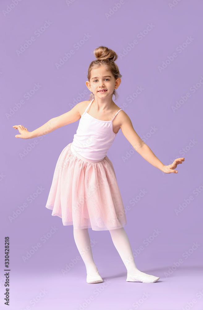 Cute little ballerina on color background Cute little ballerina on color background