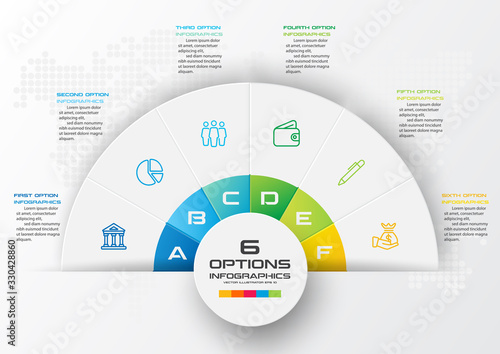 Half business circle infographics 6 steps,Abstract design element,Vector illustration.