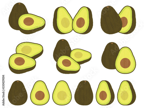 手描き風かわいいアボカドセット-Avocado vector art