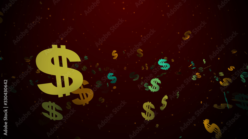 Flying Scattered Dollar Sign Confetti In The Air With Dark Red Background Yellow Glitter Dust Flying Scattered Dollar Sign Confetti In The Air With Dark Red Background Yellow Glitter Dust