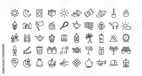 ramadam kareem set line style icons
