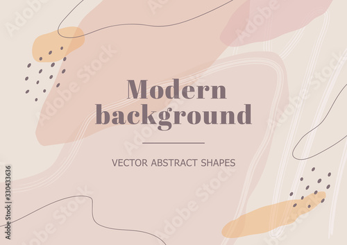 Stylish background with organic abstract shapes in nude colors. Neutral template in memphis style. Contemporary collage for beauty branding design, presentation, flyer or banner. Vector Illustration