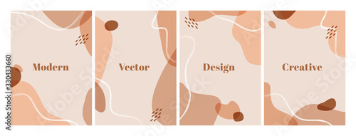 Set of modern design template with abstract organic shapes in pastel colors. Minimal stylish background for beauty presentation, flyer, banner and branding design. A4 format. Vector illustration