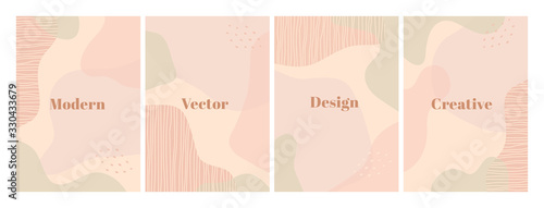 Stylish set of design template with organic abstract shapes in pastel colors. Modern background for beauty branding design. Vertical A4 format. Vector Illustration