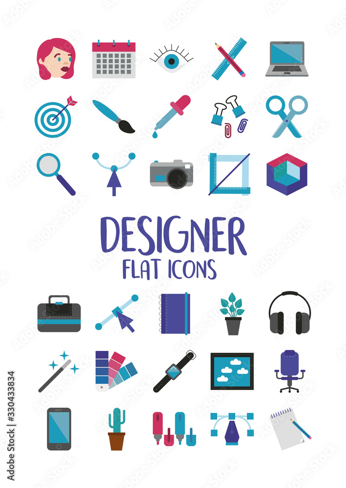 bundle of designer set flat icons and lettering bundle of designer set flat icons and lettering