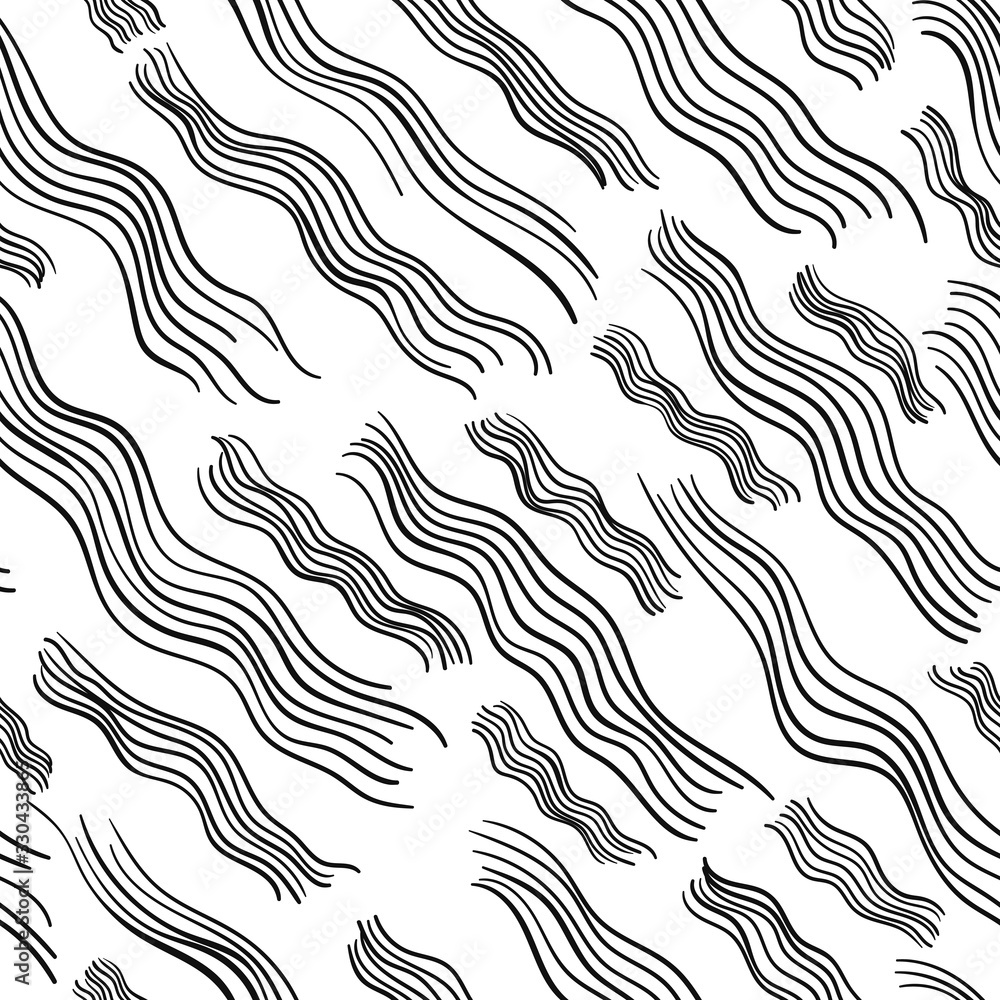 vector black ethnic askew wave lines seamless pattern on white