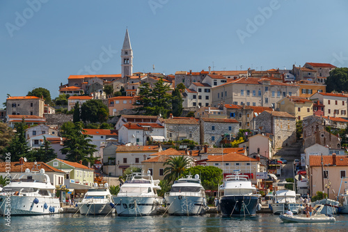 VRSAR / CROATIA - AUGUST 2015: View to the marina and old town of Vrsar, Istria, Croatia