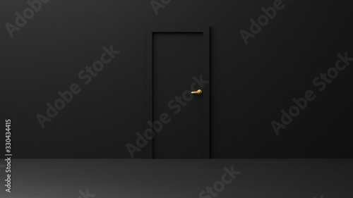 Black door,abstract empty interior background.3D render.