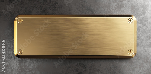 Empty brass metal plate. Clipping path included. 3d illustration