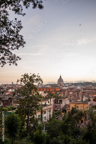 Wallpaper Mural Evening view of the Roman rooftops from from the public park Pincian Hill, Villa Borghese gardens, Rome, Italy Torontodigital.ca