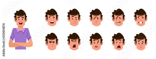 man cartoon character with different facial expression set.  different facial emotions for custom animation