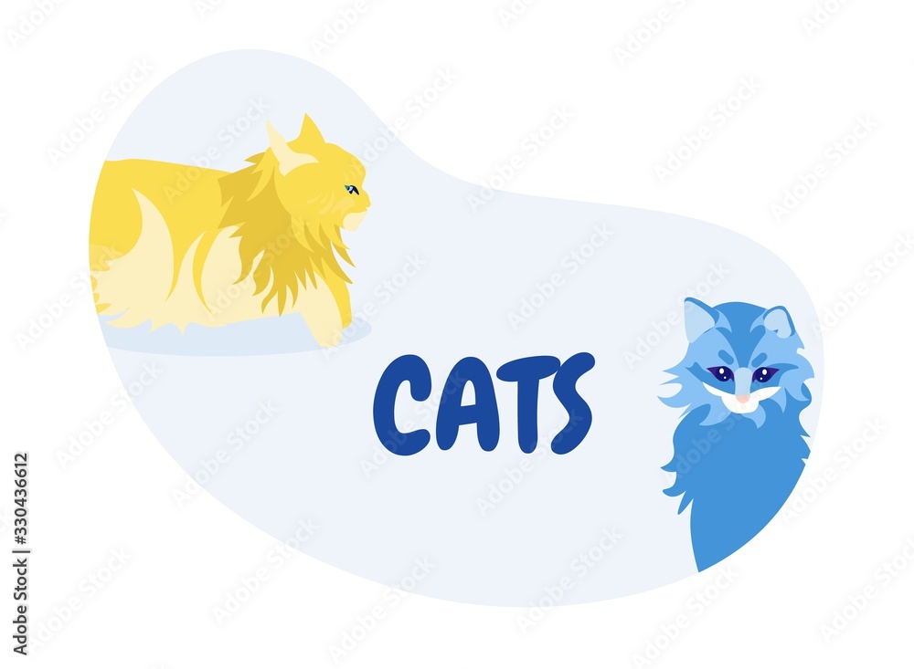 Cute Yellow and Blue Fluffy Cats Icon or Card with Lettering Isolated on White Background, Funny Pets, Greeting Card, Zoo Store, Veterinary Clinic Design Element, Cartoon Flat Vector Illustration Cute Yellow and Blue Fluffy Cats Icon or Card with Lettering Isolated on White Background, Funny Pets, Greeting Card, Zoo Store, Veterinary Clinic Design Element, Cartoon Flat Vector Illustration