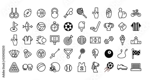 bundle of sports set line icons