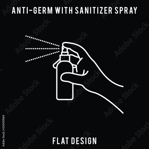 Alcohol spray Hygienic Gel for Hands Properly. Cleaning Hands with Antiseptic Product. Prevention against Virus, Germs and Infection. flat icon design