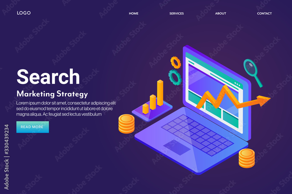 Search marketing, ppc advertising, paid media marketing, increasing website traffic, digital marketing strategy concept. Isometric design web banner template. Search marketing, ppc advertising, paid media marketing, increasing website traffic, digital marketing strategy concept. Isometric design web banner template.