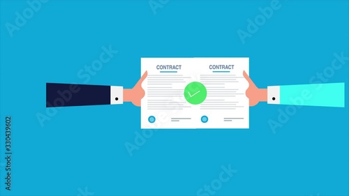 Businessmen exchanging contract paper. Deal agreement letter. 2d animation, video animation. photo