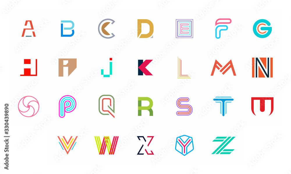 Collection of letter a to z logo. Geometric abstract logos. Abstract font and alphabet. Isolated on White background Collection of letter a to z logo. Geometric abstract logos. Abstract font and alphabet. Isolated on White background