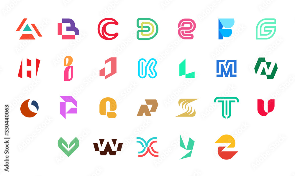Collection of letter a to z logo. Geometric abstract logos. Abstract font and alphabet. Isolated on White background Collection of letter a to z logo. Geometric abstract logos. Abstract font and alphabet. Isolated on White background