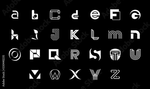 Collection of letter a to z logo. Geometric abstract logos. Abstract font and alphabet. Isolated on Black background