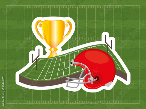 superbowl sport poster with trophy and helmet in stadium