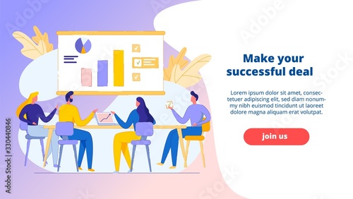 Make your Successful Deal. Banner. Team Discussing. Share Ideas Business Project. Flat Picture. Hand Drawing Cartoon Persons Share new Ideas  Proposals. Discuss Criteria for Contracts  Transactions.