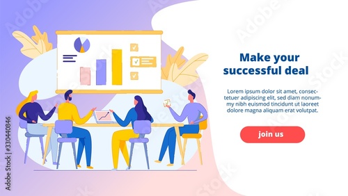 Make your Successful Deal. Banner. Team Discussing. Share Ideas Business Project. Flat Picture. Hand Drawing Cartoon Persons Share new Ideas, Proposals. Discuss Criteria for Contracts, Transactions.