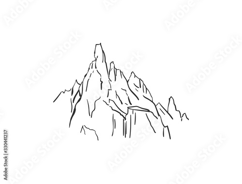 Linear sketch of Cerro Torre mountain in Patagonia, Hand drawn vector illustration