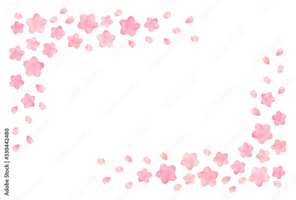 水彩　手描き　桜　フレーム 背景白（2)