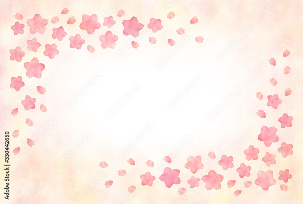 水彩　手描き　桜　フレーム 背景パステル（1)