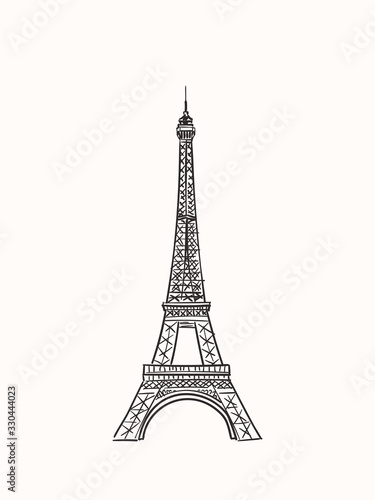 Fototapeta Naklejka Na Ścianę i Meble -  Sketch of Eiffel Tower in Paris, France, Hand drawn vector illustration