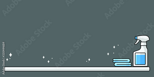 banner alcohol spray bottle and blue fabric on the tableAlcohol spray Hygienic Gel for Hands Properly. Prevention against Virus, Germs and Infection. flat icon Design.