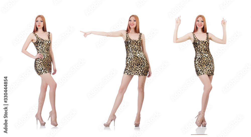 Model wearing fashionable clothing on white Model wearing fashionable clothing on white