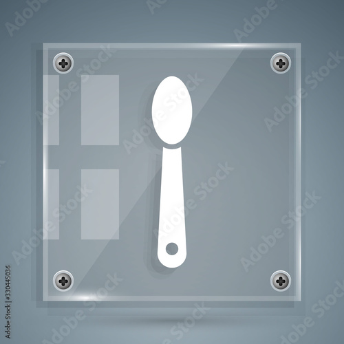 White Heroin in a spoon icon isolated on grey background. Concept of drug addiction and dependence from the narcotic. Junkie lifestyle. Square glass panels. Vector Illustration