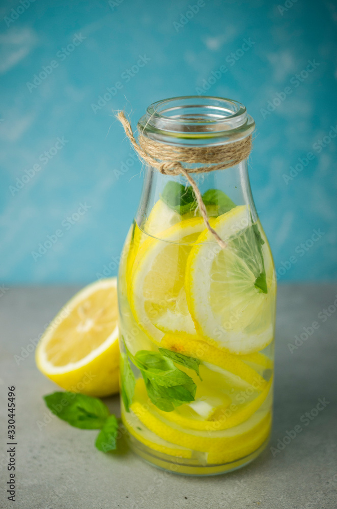 Bottle of lemonade with mint