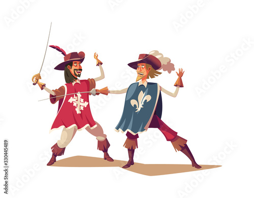 Bild auf Leinwand Two musketeers fighting isolated on white background