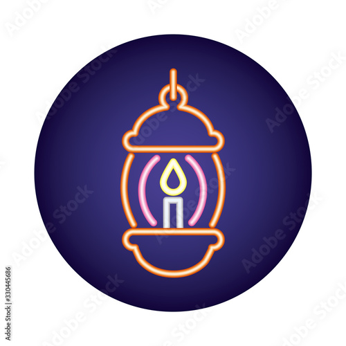 lamp with candle neon light style icon