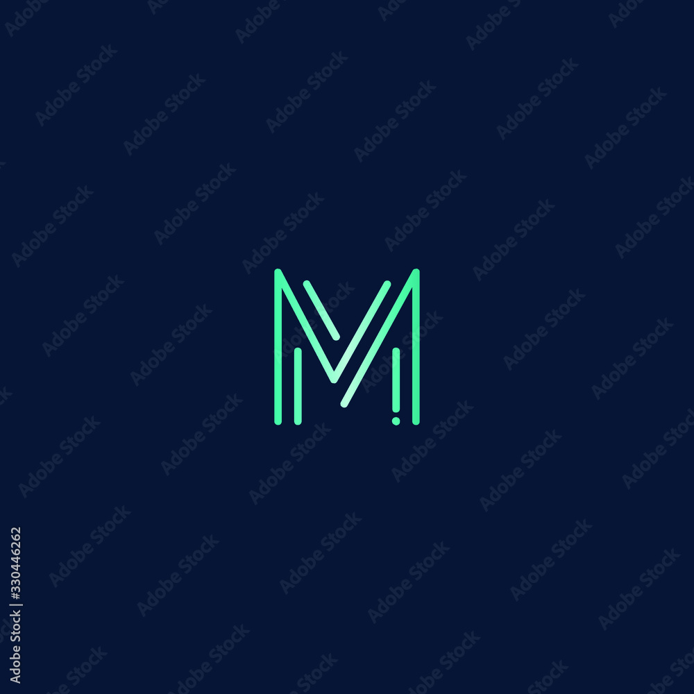 Abstract letter M tech logo design. Minimal emblem design template. 