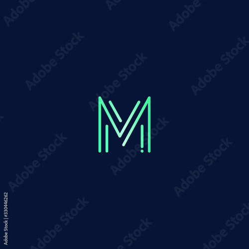 Abstract letter M tech logo design. Minimal emblem design template. 