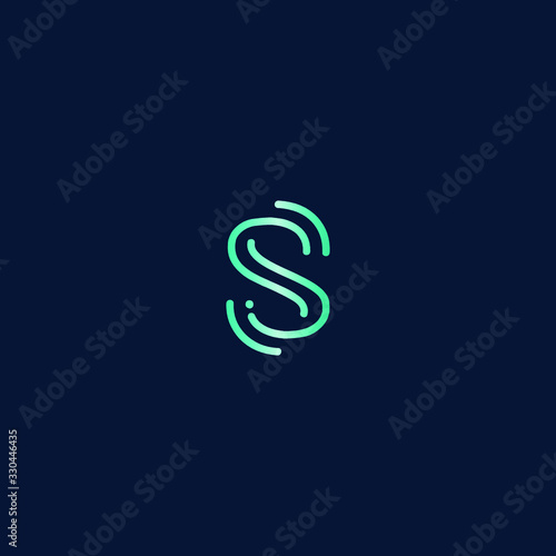 Abstract letter S tech logo design. Minimal emblem design template. 
