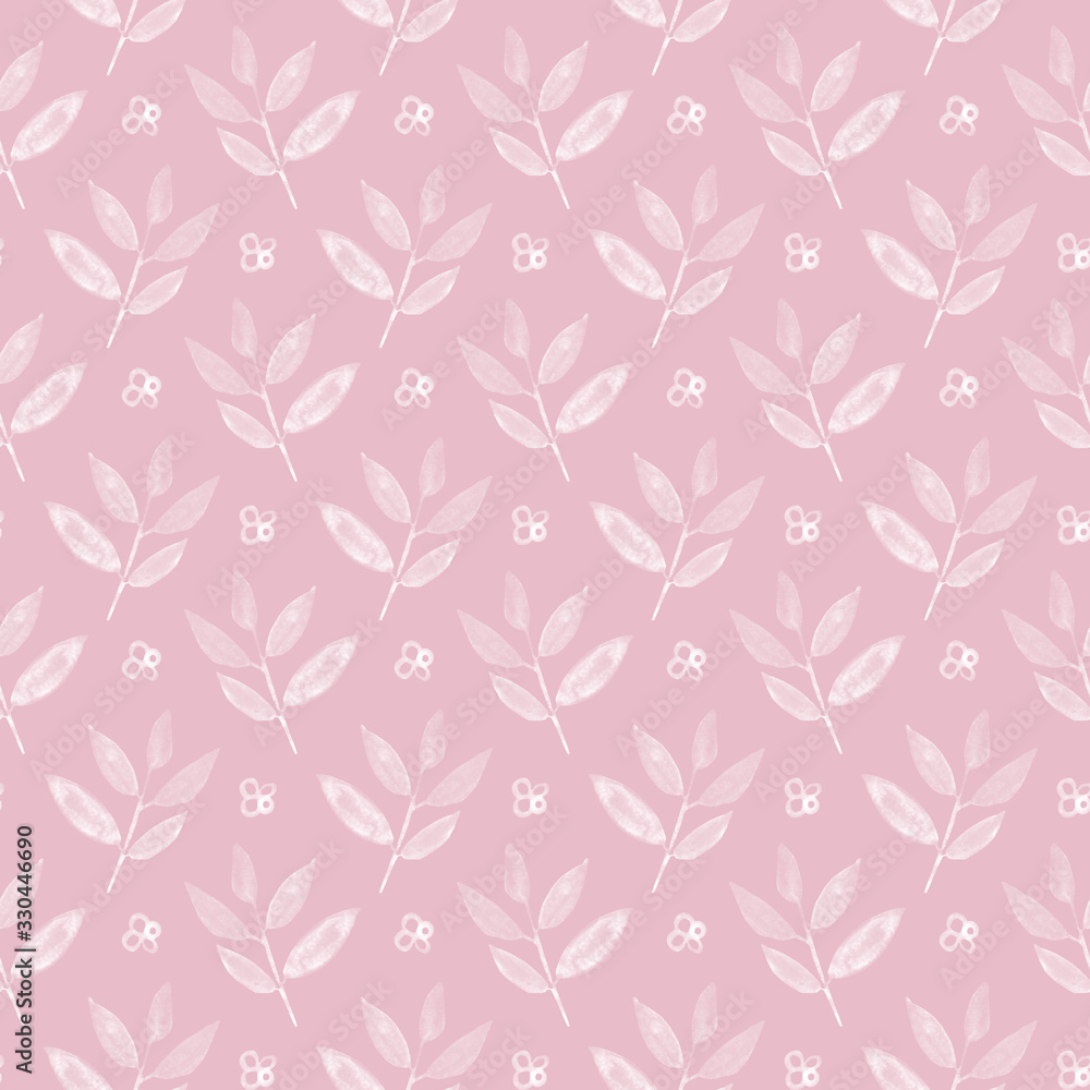 watercolor leaves and flowers seamless pattern on a pink background. floral watercolor leaves and flowers seamless pattern on a pink background. floral