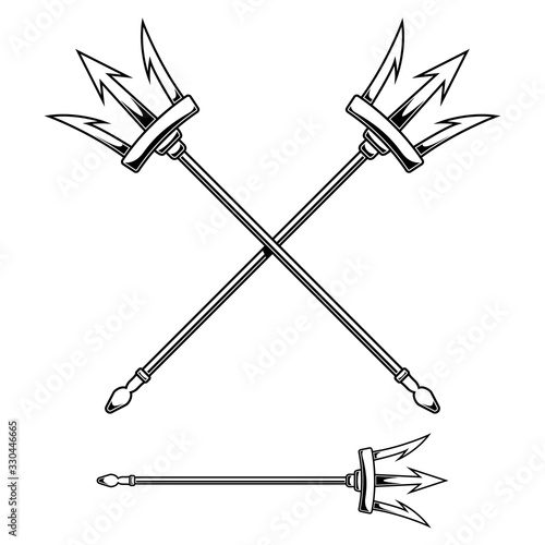 Illustration of Poseidon trident isolated on white background. Design element for poster, card, banner, sign. Vector illustration