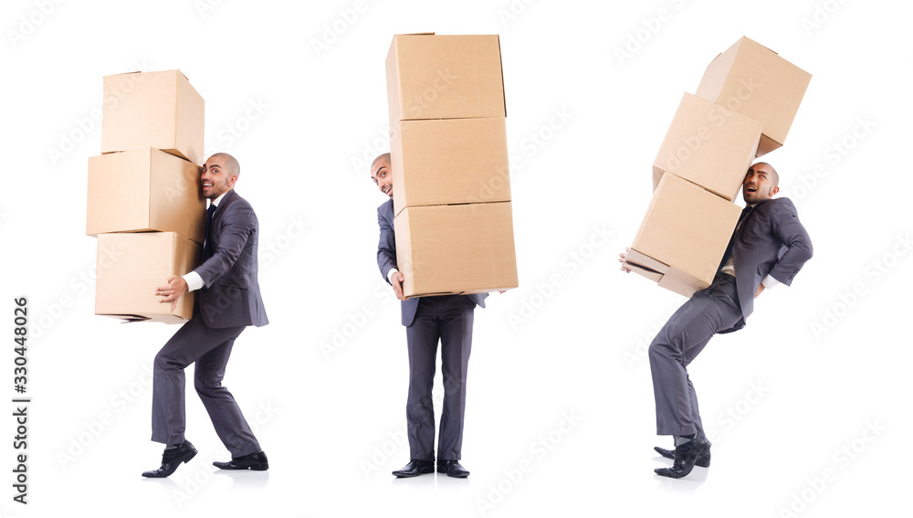 Businessman with box isolated on the white Businessman with box isolated on the white
